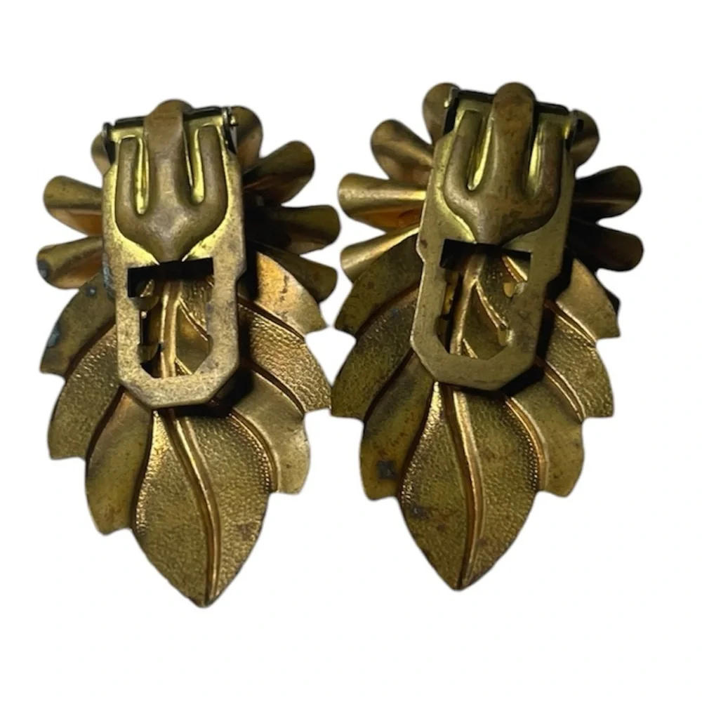 Vintage Pair of Molded Glass Brass Shoe Clips - Picture 2 of 4